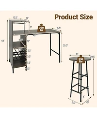 Slickblue 3 Piece Kitchen Bar Table Set with Chairs and 6-Bottle Wine Rack Shelf