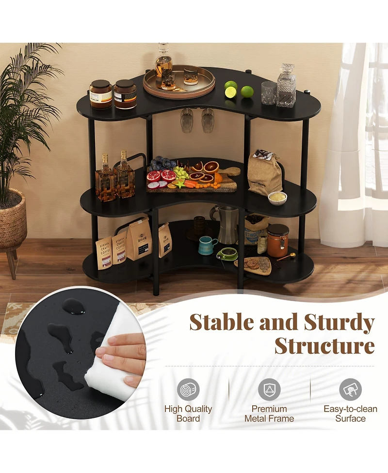Slickblue Modern 3-Tier Liquor Bar Table with Stemware Holder and Storage Rack
