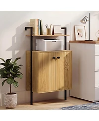 Slickblue Wall Mount Bookshelf with 2-Door Storage Cabinet for Home Organization