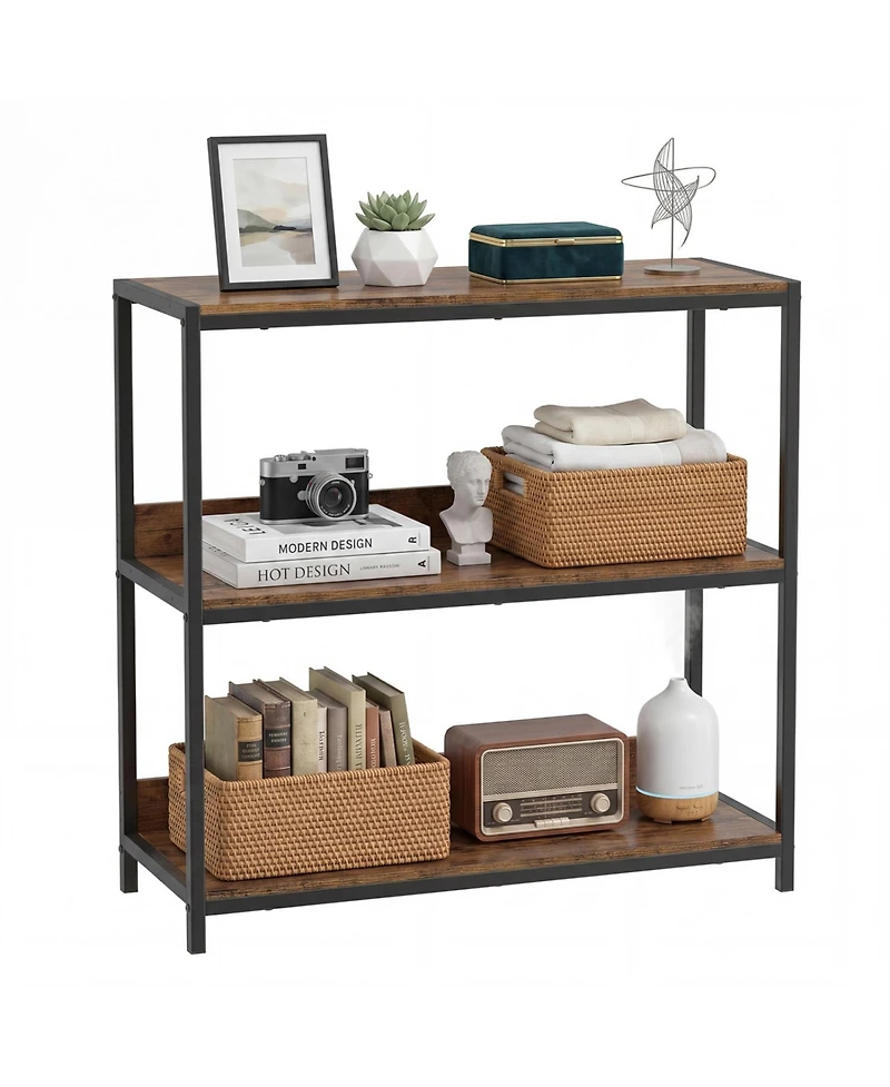 Slickblue Industrial Bookcase with 3 Wooden Shelves and Metal Frame Design