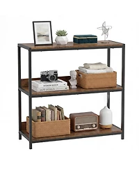 Slickblue Industrial Bookcase with 3 Wooden Shelves and Metal Frame Design