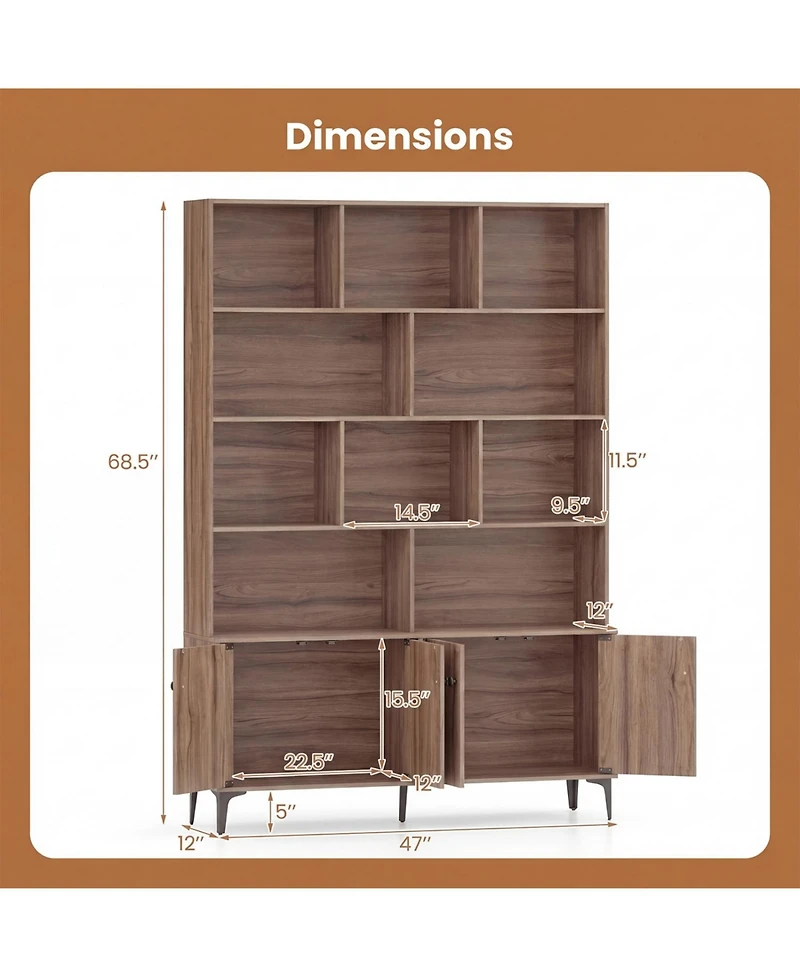 Slickblue Tall Bookshelf with 4 Storage Doors and Anti-Tip Hardware Included