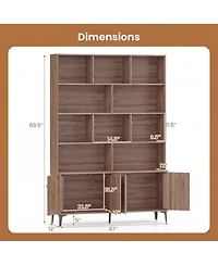Slickblue Tall Bookshelf with 4 Storage Doors and Anti-Tip Hardware Included