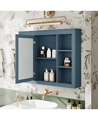 Midola 35" x 28" Medicine Cabinet, Wall Mounted Bathroom Storage Cabinet, Modern Bathroom Wall Cabinet with Mirror and 6 Open Shelves