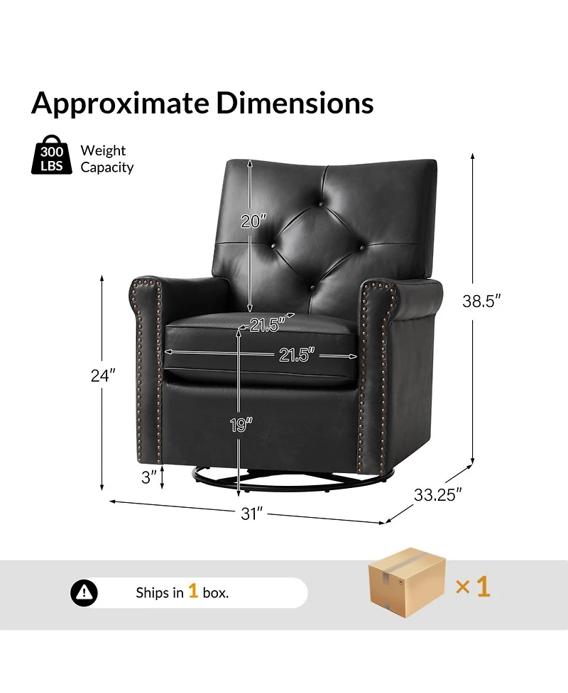 Hulala Home Stratton Transitional Genuine Leather Swivel Rocker Chair with Tufted Back
