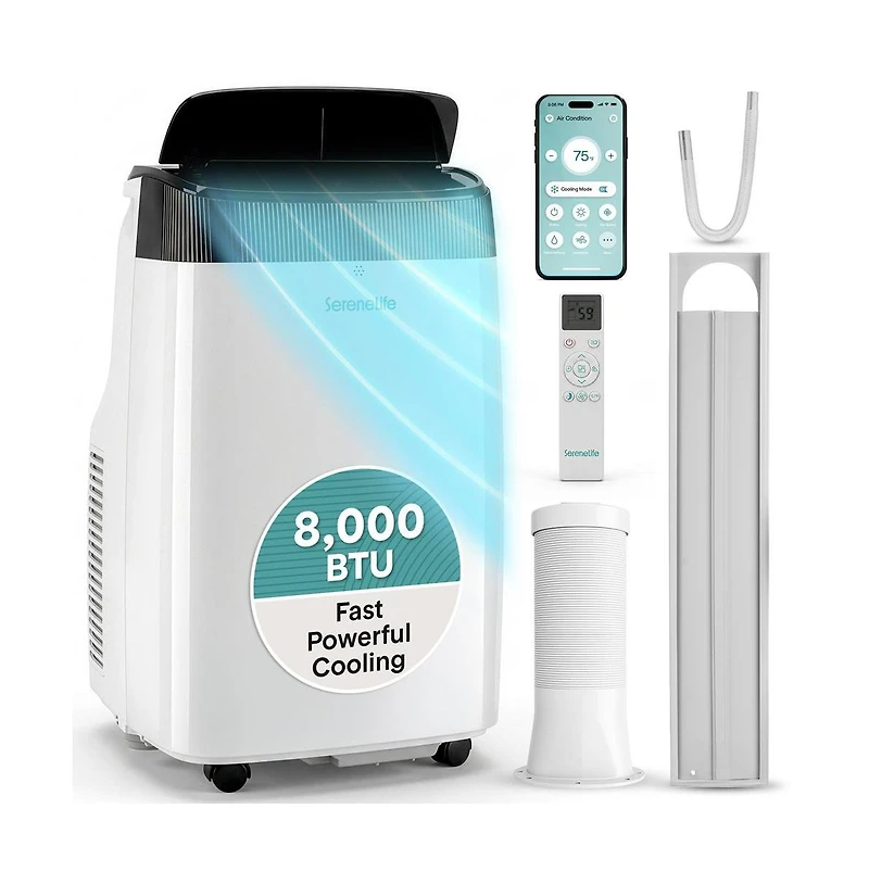 SereneLife 8,000 Btu Portable Air Conditioner with WiFi – 3-in-1 Ac, Fan and Dehumidifier with Remote