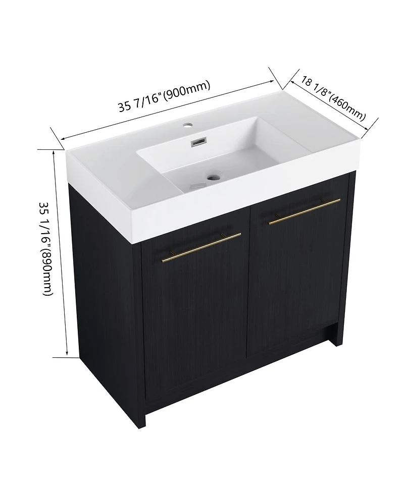Sillysis Modern Chestnut Bathroom Vanity with Resin Sink, Soft Close Doors