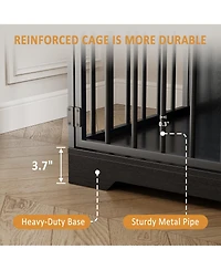 homfan Dog Crate Tv Stand, Farmhouse Media Console with Storage Drawers and Pet Bowl, Heavy Duty Indoor Kennel Table for Small Medium Dogs