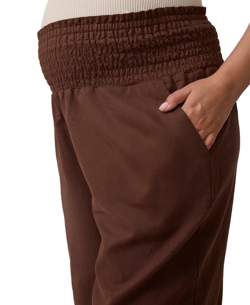 Ingrid + Isabel Women's Maternity Smocked Linen Wide Leg Pant