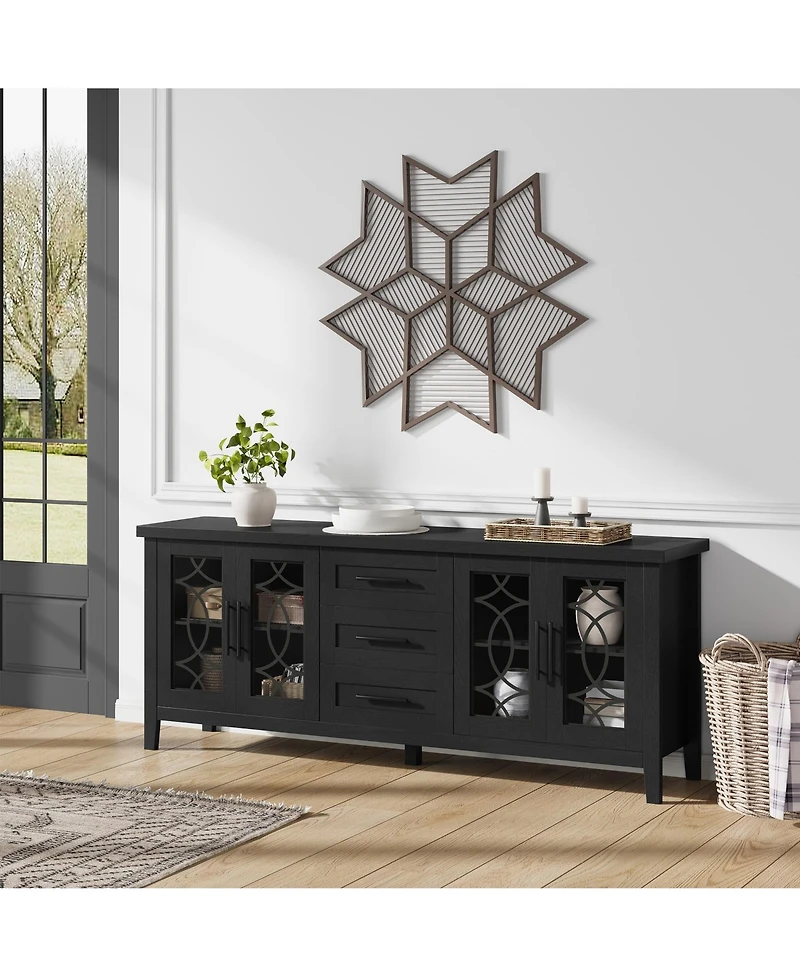 homfan70'inch Tv Stand, Farmhouse Entertainment Center with Glass Door, 2 Storage Cabinets and 3 Drawers, Modern Media Console Table