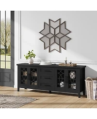 homfan70'inch Tv Stand, Farmhouse Entertainment Center with Glass Door, 2 Storage Cabinets and 3 Drawers, Modern Media Console Table
