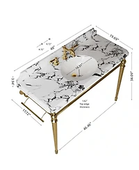 Sillysis 48 Inch Bathroom Console Sink with Engineered Marble Top, Ceramic Basin, Stainless Steel Frame, Retro Style, Towel Bar