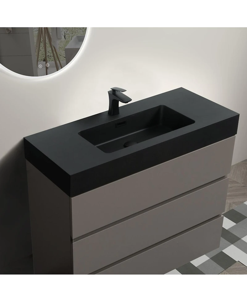 Sillysis Contemporary Bathroom Vanity with Black Sink, Large Soft Close Drawers, Handle-Free Freestanding Storage, Pre-assembled