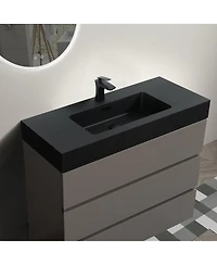 Sillysis Contemporary Bathroom Vanity with Black Sink, Large Soft Close Drawers, Handle-Free Freestanding Storage, Pre-assembled