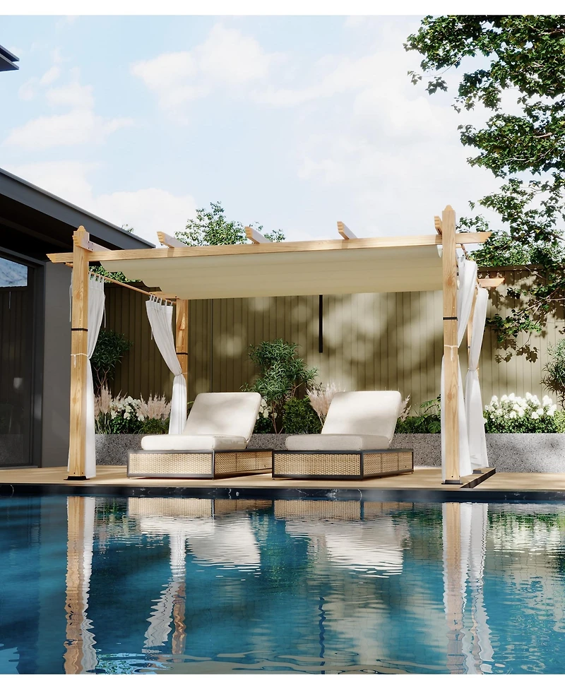 homfan 10' x 10' Outdoor Pergola Retractable Waterproof Canopy and Mesh Screens, Powder-Coated Aluminum Frame