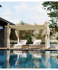 homfan 10' x 10' Outdoor Pergola Retractable Waterproof Canopy and Mesh Screens, Powder-Coated Aluminum Frame