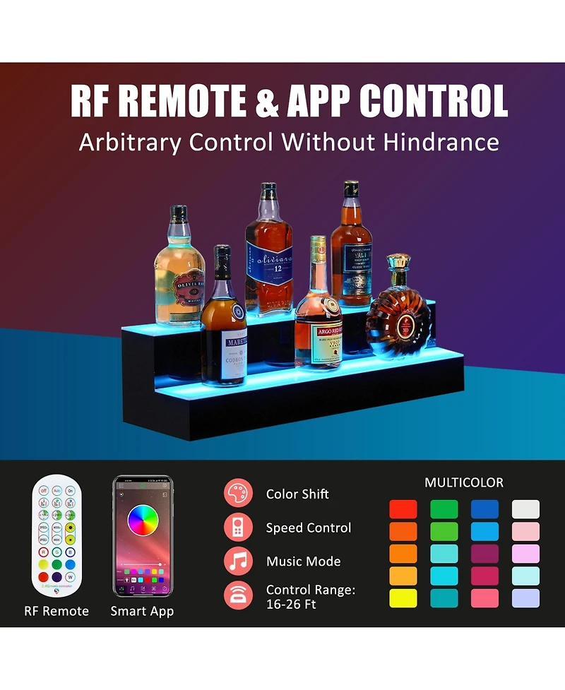 homfan Led Illuminated Acrylic Liquor Bottle Shelf, Remote and App Controlled Multi-power Display Rack for Home Bar Ktv Club