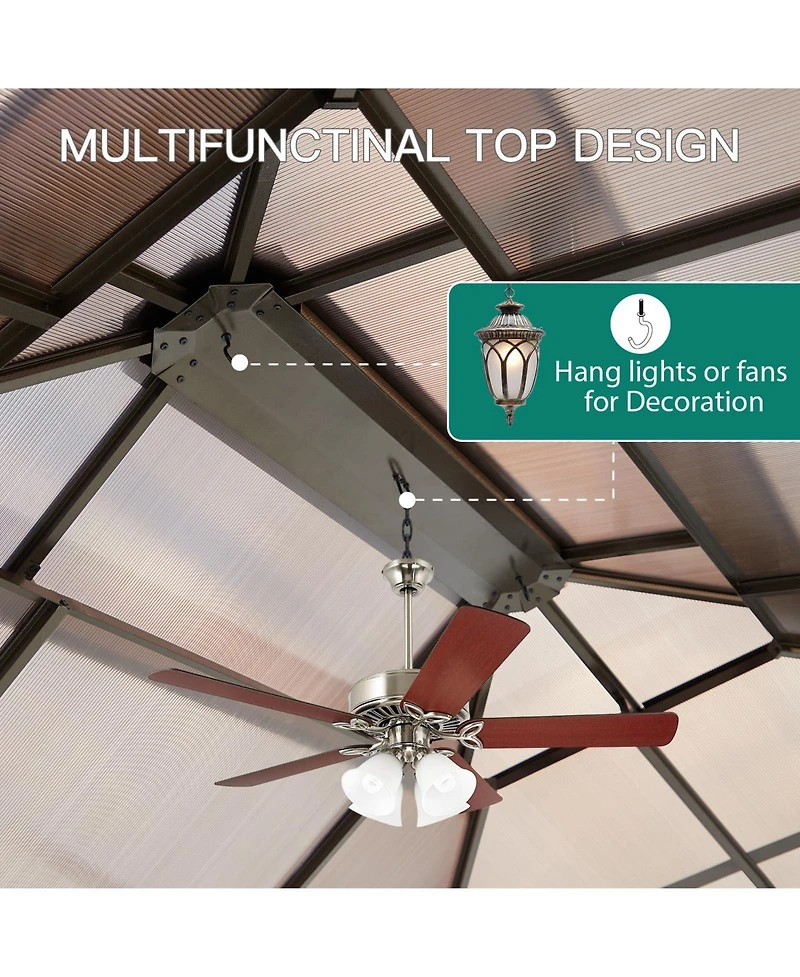 homfan Hardtop Pc Gazebo Patio with Double Roof and Metal Frame for Patio, Garden, Backyard, Lawn