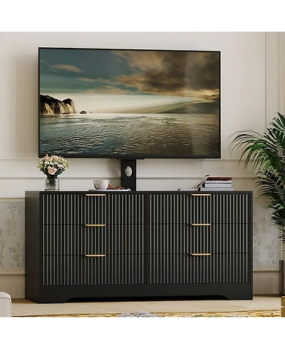 homfan Tv Stand with Mount, Media Console 6 Drawers, Large Storage Capacity Entertainment Center 2 Mounting Options for Living Room
