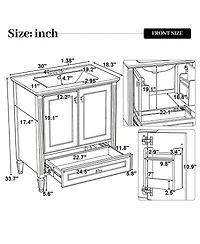 Sillysis 30 Inch Retro Bathroom Vanity with Ceramic Sink, Solid Wood Frame, Soft Close Doors and Bottom Drawer Storage
