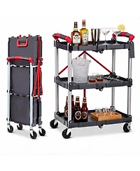 homfan 3 Tier Bar Cart, 23 Inch Collapsible Rolling Service Cart with Locking Wheels for Kitchen or Pantry