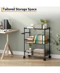 homfan 3 Tier Bar Cart, 28 Inch Heavy Duty Metal Storage Cart with Adjustable Shelves and Locking Wheels for Kitchen or Pantry