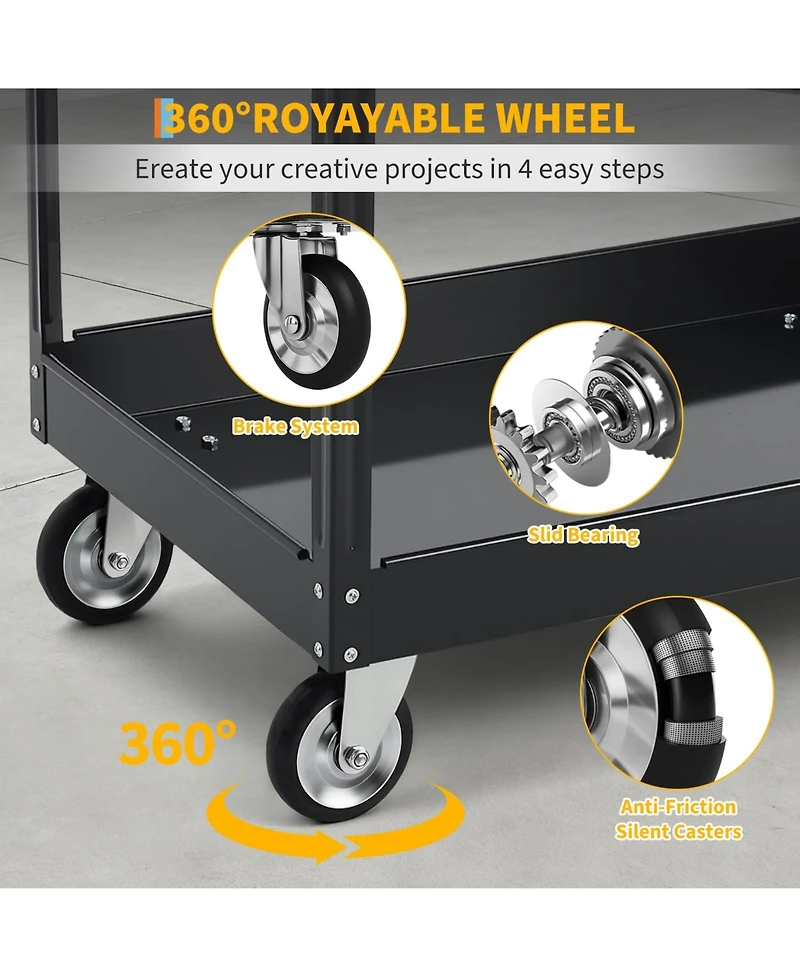homfan 2 Tier Bar Cart, 40 Inch Heavy Duty Utility Cart with Ergonomic Handle and Locking Casters for Kitchen or Pantry