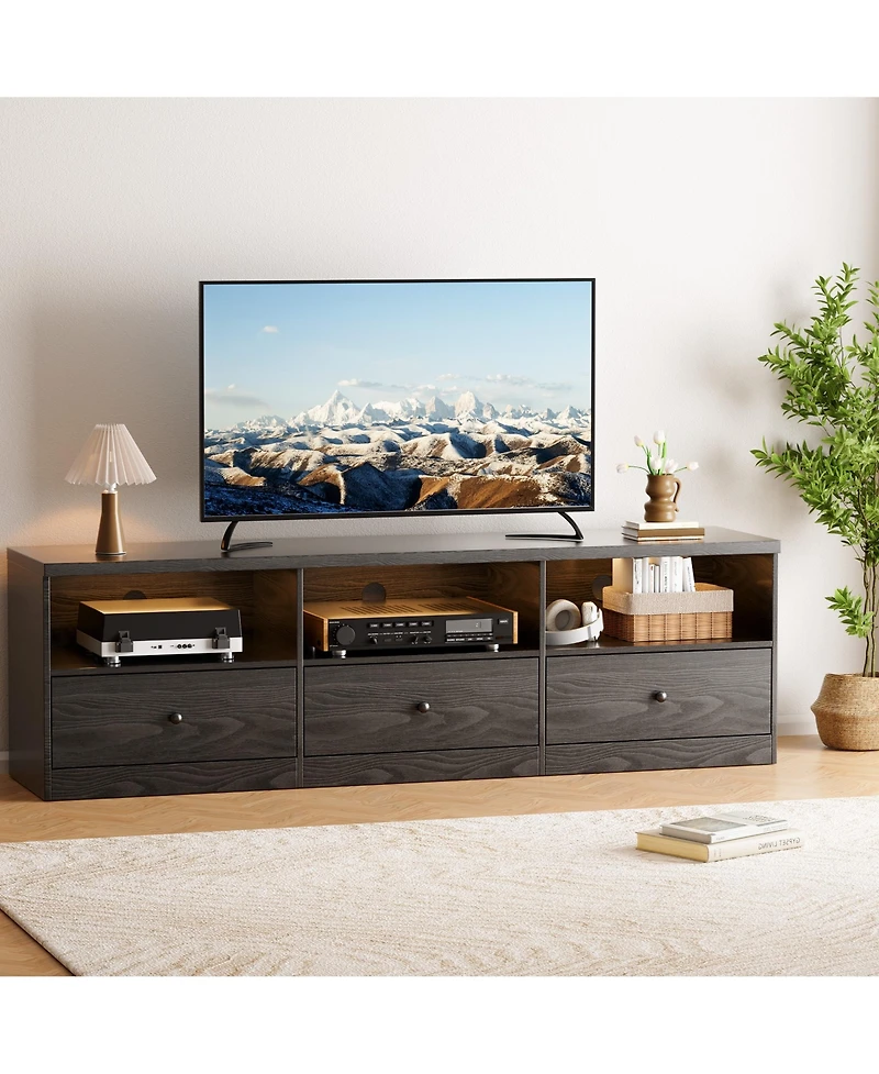 homfan Tv Stand for TVs Up to 80 Inches, Modern Entertainment Center with Open Shelf Drawer Cable Hole, Waterproof, Anti-Stain Media Console