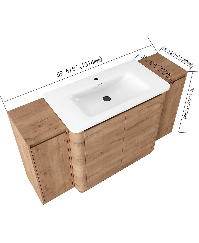 Sillysis Modern Bathroom Vanity with Ceramic Sink, Freestanding Storage Cabinet, Soft Close Doors