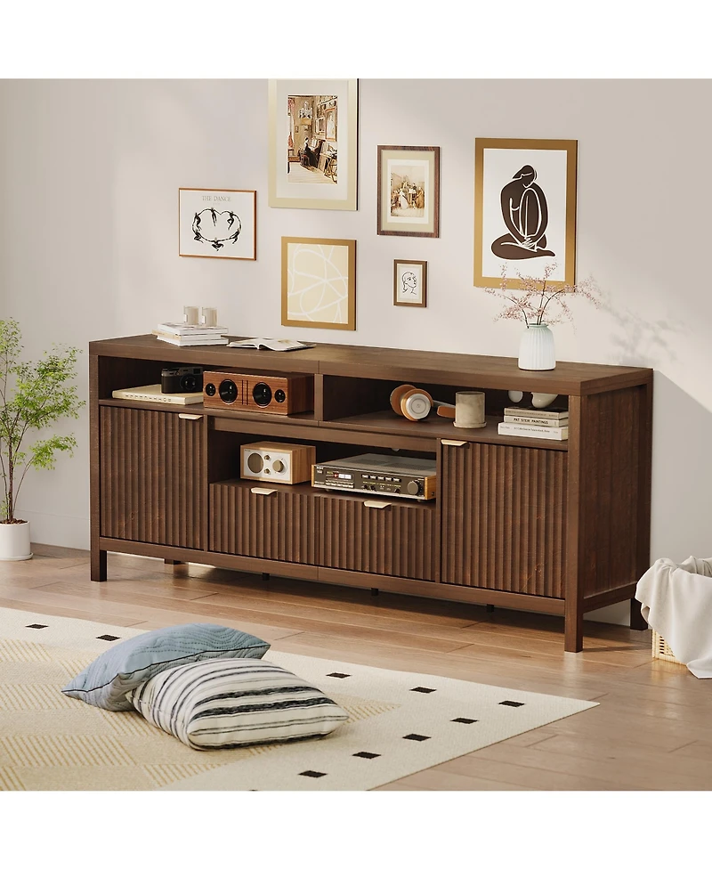 gaomon Modern Fluted Tv Stand for 65/75 inches TVs with 2 Cabinet Storage for Living Room