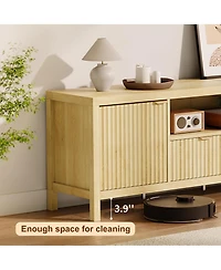 homfan Fluted Tv Stand for 65/75 inches TVs, Mid Century Modern Tv Stand with 2 Cabinet Storage, Tv Console for Living Room, Bedroom
