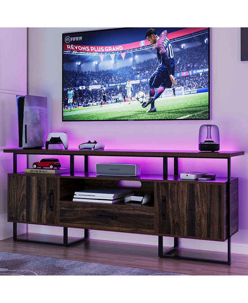homfan Mid Century Modern Tv Stand for 75 Inch Tv, Entertainment Center, Storage and Drawer, Industrial Media Console for Living Room