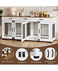 homfan 71-Inch Dog Crate Tv Stand with 3 Drawers, Large Media Console Kennel with Divider for 2 Dogs, Indoor Wooden Tv Stand
