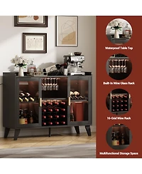 homfan Bar Cabinet with Led Lights and Wine Rack