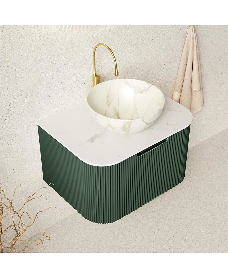 Sillysis Wall-Mounted Bathroom Vanity with Ceramic Sink, Sintered Stone Top, Soft Close Drawer