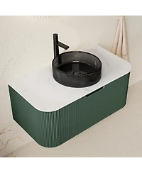 Sillysis Wall-Mounted Bathroom Vanity with Crystal Glass Sink, Sintered Stone Top, Soft Close Drawer