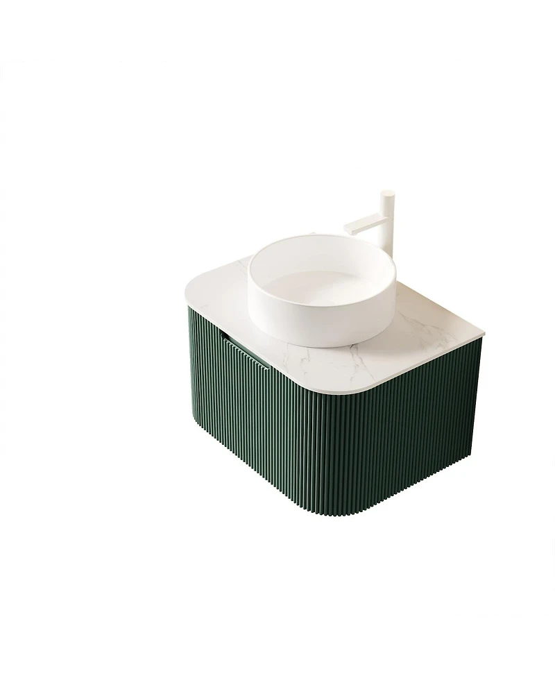 Sillysis Wall-Mounted Bathroom Vanity with Ceramic Sink, Sintered Stone Top, Soft Close Drawer
