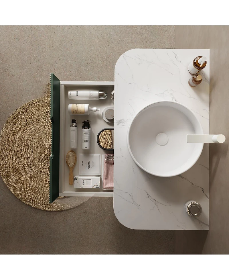 Sillysis Wall-Mounted Bathroom Vanity with Ceramic Sink, Sintered Stone Top, Soft Close Drawer