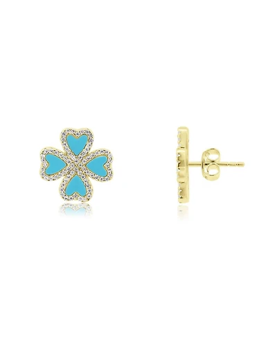 The Lovery Turquoise Cz Lucky Clover Stud Earrings 14K Gold-Plated Sterling Silver