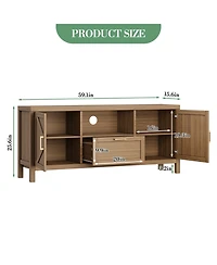 homfan Farmhouse 65 Inch Tv Stand, Engineered Wood Entertainment Center with Gold Metal Handles, Multi-Storage Rustic Media Console
