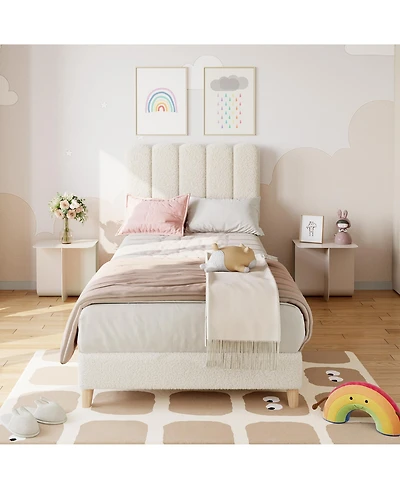 homfan Twin Size Upholstered Soft Headboard Platform Bed Frame Princess Design, Sturdy Wood Slats, Noise Free, No Box Season Needed, Easy Assembly