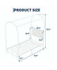 homfan Twin Canopy Bed Frame, Metal Canopy Bed with Upholstered Headboard and Under Bed Storage for Bedroom