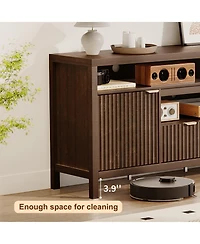 homfan Fluted Tv Stand for 65/75 inches TVs, Mid Century Modern Tv Stand with 2 Cabinet Storage, Tv Console for Living Room, Bedroom
