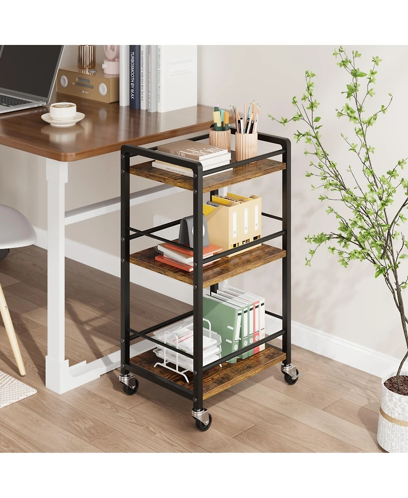 homfan Rolling Kitchen Cart 3-Layer Small Bar Cart with 360 Degree Swivel Wheels and Brakes, Coffee Drink Cart for Home or Party
