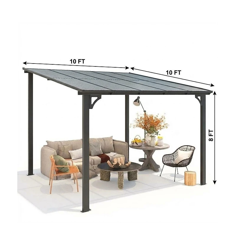 homfan Iron Frame Lean-to Canopy with Pc Roof, High-Low Patio Awning for Door Window Backyard