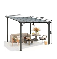 homfan Iron Frame Lean-to Canopy with Pc Roof, High-Low Patio Awning for Door Window Backyard