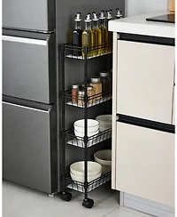 homfan 4 Tier Bar Cart, 32 Inch Tall Slim Metal Rolling Storage Cart with Adjustable Shelves and Wheels for Kitchen or Pantry