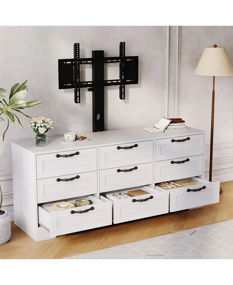 homfan 9 Drawer Dresser Tv Stand with Mount for 32-85 in TVs, Modern Entertainment Center with Drawers, Media Console Table for Bedroom