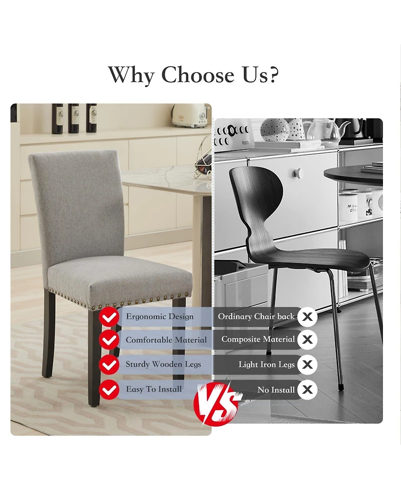 homfan Set of Modern Upholstered Dining Chairs Set - Parsons Style, Nailhead Trim, Sturdy Wood Legs