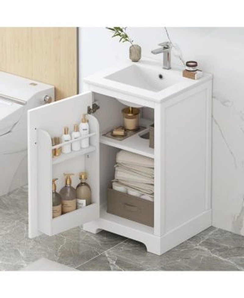 Sillysis Modern Bathroom Vanity With Ceramic Sink Adjustable Shelves Soft Close Door For Small Space